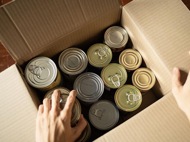 A box with canned goods in it